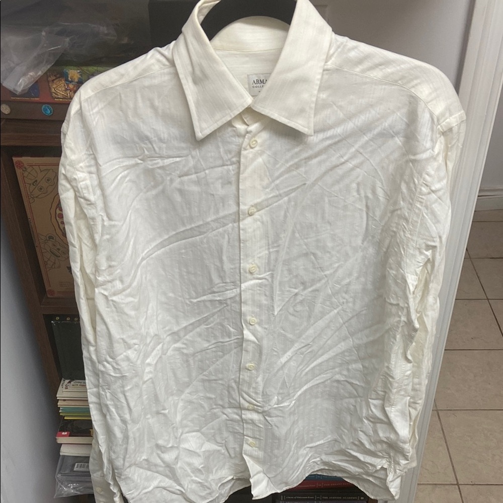 Vintage Armani Collezioni Luxury Men's Cream Shirt